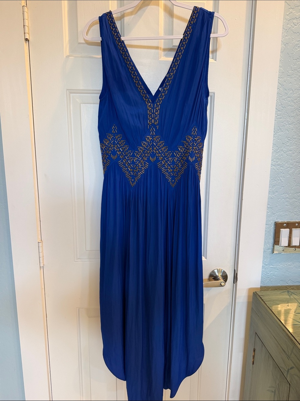 Ramy Brook Royal Blue V-Neck Dress with Beading